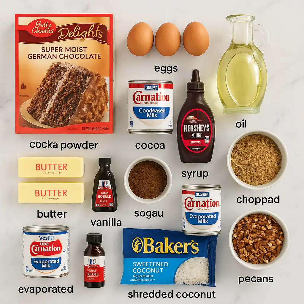 german chocolate poke cake ingridients