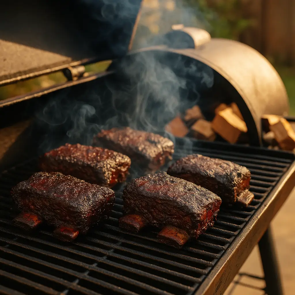 Different types of smokers for beef short ribs - pellet, offset, kamado, and electric